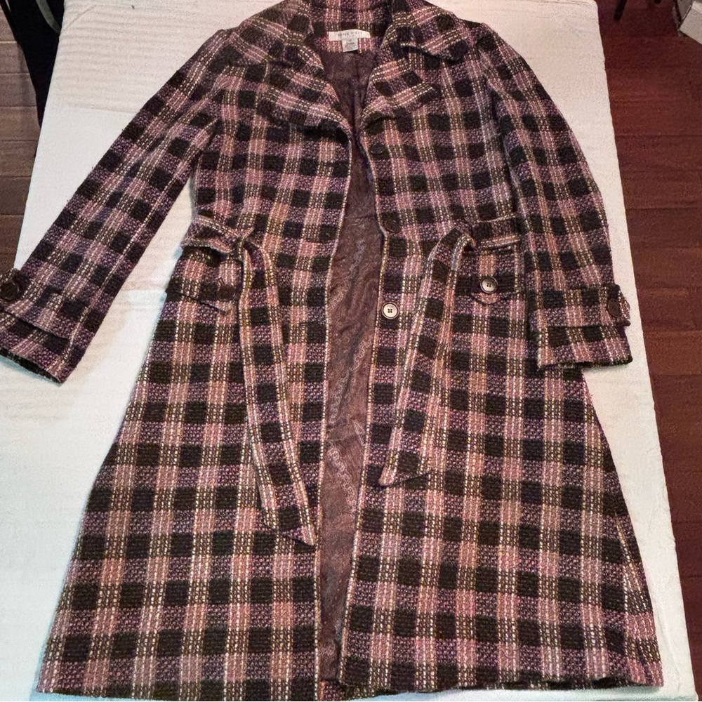 60's/70's‎ inspired Tweed textured Nine West Overcoat size 12.